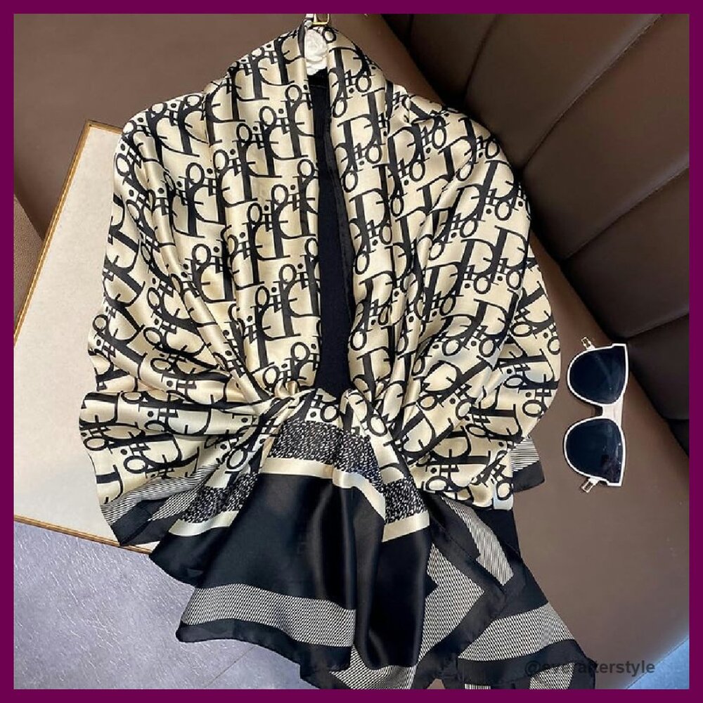 Luxury Silk Scarf Elegant Monogram Pattern Lightw… - image 6